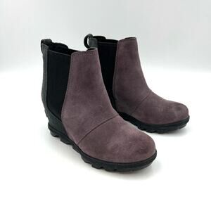 Sorel Joan of Arctic Wedge Chelsea Boot Black Purple Suede