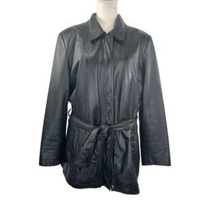 Wilsons Leather Belted Jacket Black with Zip in Quilted Thinsulate Lining