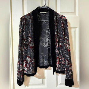 Vintage Lord & Taylor Velvet & Silk Open Front Kimono Cardigan, Burnout Floral