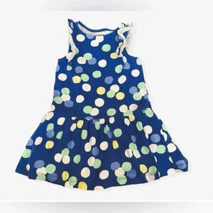 Gymboree Sleeveless Navy, White, Green and Yellow Large Polka Dots  Dress SZ XS