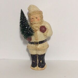 Teena Flanner Vintage Santa Claus Figurine with Christmas Tree - White and Red