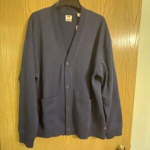 Men's Levi's Grandpa Sweater Button Up Fleece Pockets Navy Size Large