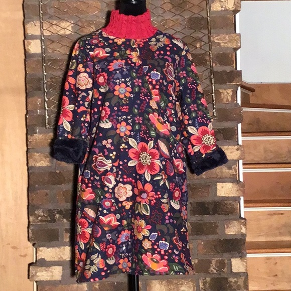 Retro Floral Dress - Multicolor faux fur lined with pockets  M - Picture 1 of 7