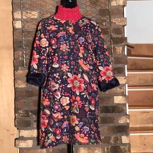 Retro Floral Dress - Multicolor faux fur lined with pockets  M