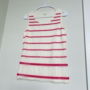 Coldwater creek pink sequin stripe tank top extra small 100% cotton XS