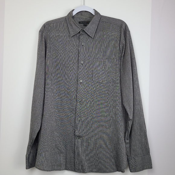 John Varvatos gray pinstripe button-down long-sleeve officewear dress shirt, M - Picture 1 of 6