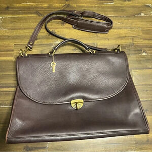 Jack Georges Brown Leather Turn Lock Briefcase Shoulder Bag Messenger