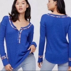 We The Free Blue Boho Hippy Rainbow‎ Thermal Waffle Knit Top Size Medium