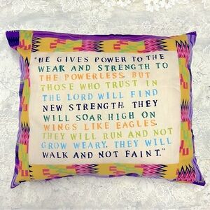 OOAK Handmade Scripture Pillow Stamped Aztec Boho Multi Color