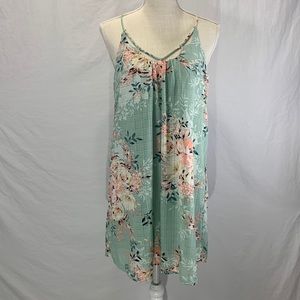 Bebop Floral Sage Green Mini Summer Shift Dress Size Small