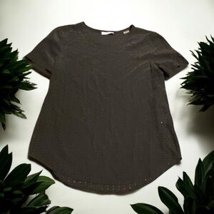 Equipment 100% silk perforated short sleeve blouse grey