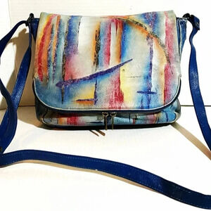 Anuschka hand painted multicolor leather crossbody handbag