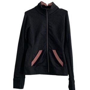 Ladies Prana athletic jacket dark grey with pink trim, thumb holes size M