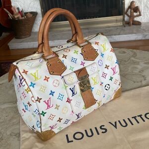 RARE Louis Vuitton White Multicolor Monogram Takashi Murakami Speedy 30 Handbag