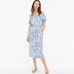 NWT J.Crew Off-Shoulder Midi Dress in Blue & White Antique Ikat Floral Size 8