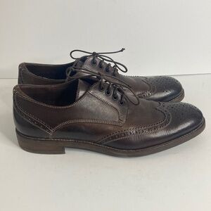 John Varvatos Dress Shoes Mens 10 Dark Brown Brogue Wingtip Derby Made in Italy