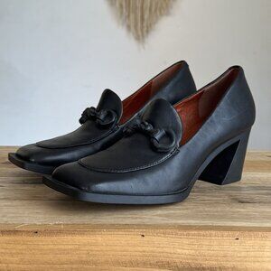 Camper Twins Formal Bit Loafer Black Leather Square Toe Rubber Sole Curved Heel