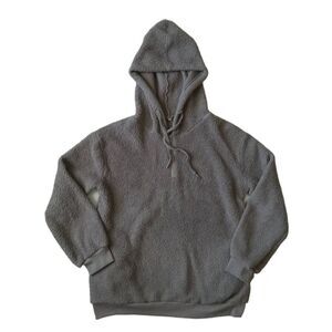 Women's Large Gray Teddy Sherpa Drawstring Hood Pullover Quarter Zip Sweatshirt