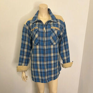 Vintage Flannel Lined Plaid Full Zip Jacket Shacket Western Sz L  Brushhopper