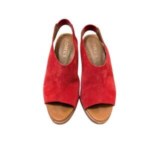 Sorel Red Suede Slip On Wedge Sandal Shoes Size 7