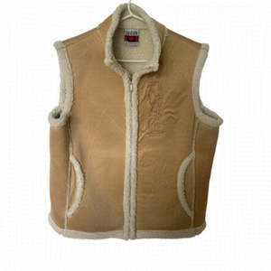 SHERPA lined trimmed suede vest Rocky Mountaineer Canada hiking embroidered