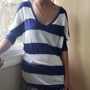 Free with a bundle ❤ Express oversized mesh vneck sweater top striped