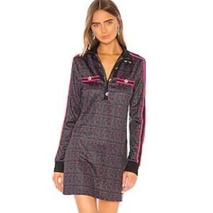 Pam & Gela Tart Black and Pink Houndstooth Rhinestone Jeweled Track Mini Dress