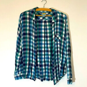 C&C California Long Sleeve Button Down Soft Cotton Shirt in Blues & Greens SZ L