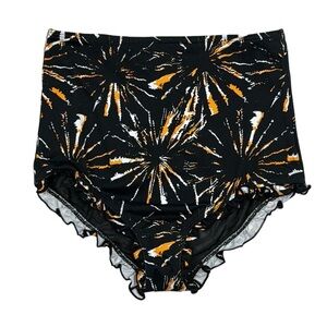 Andie Swim Bottom Women S Black Gold Fireworks Burst NWT Ruffle Leg 7777 Monaco