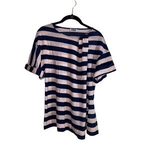 SONIA BY SONIA RYKIEL Navy and Pink Wool Blend Striped Short Sleeve Top