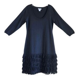 SOFT SURROUNDINGS Women's M Theodora Sweater Dress Black Fringe Loops Wool Blend