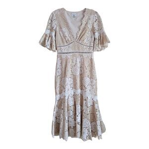 SAYLOR Women XS Maggy Dress Ivory Beige Floral Lace Bridal Shower Wedding Lined