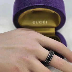 Gucci Interlocking-G  Icon Ring K18WG Black Corundum