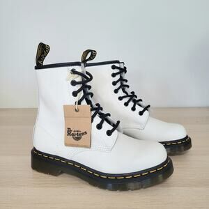 Dr Martens 1460 Softy T Leather Lace Up Combat Boots White Black Size 6 New