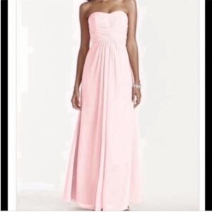 David’s Bridal dusty pink strapless sweetheart pedal chiffon pleated bodice Sz 4