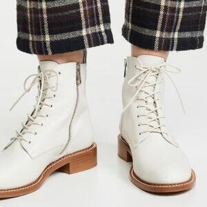 Vince Cabria Leather Combat Lace-up Boots In Off White Women's Size 10 NWOB