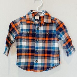 NWOT Gymboree Boy's Long Sleeve Button Up Flannel Shirt, Size 6-12 Months