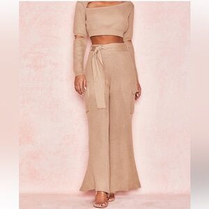 House of CB rib knit belted wide leg cargo pant Size Small