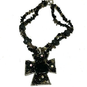 COPY - statement necklace  black tourmaline & smoky quartz pendant