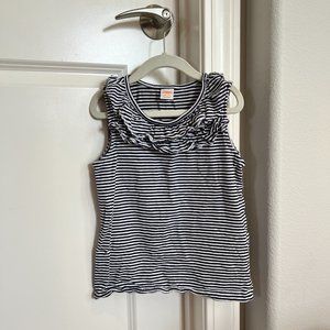 Girl's Gymboree 100% Cotton Ruffle Tank Top M 7/8 Blue White Stripe Like New