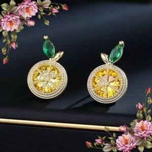 Rhinestone Decor Lemon Stud Earrings