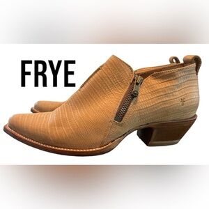 FRYE Brown Leather SACHA Moto Shortie Bootie Snake & Alligator Look Women Size 9