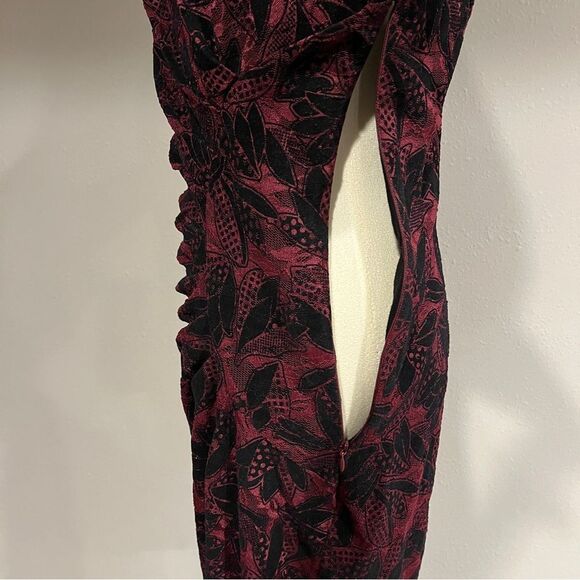 Anthropologie Maeve Dress Lace Elorn Ruched Side Burgundy Black - Picture 6 of 14