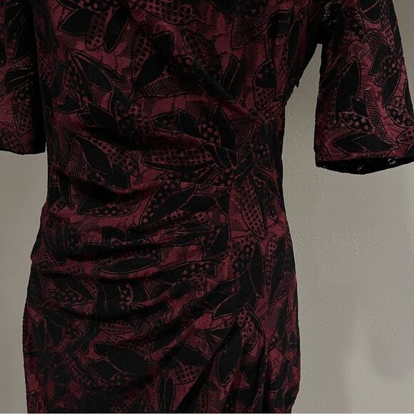 Anthropologie Maeve Dress Lace Elorn Ruched Side Burgundy Black - Picture 4 of 14