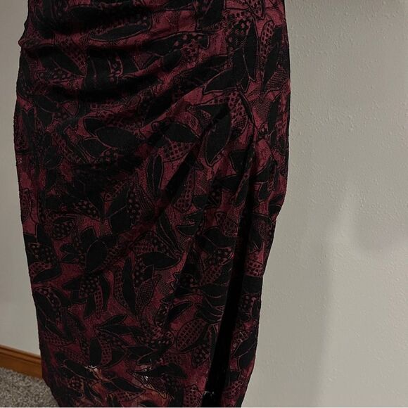 Anthropologie Maeve Dress Lace Elorn Ruched Side Burgundy Black - Picture 5 of 14