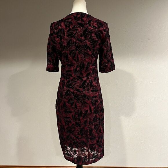 Anthropologie Maeve Dress Lace Elorn Ruched Side Burgundy Black - Picture 7 of 14