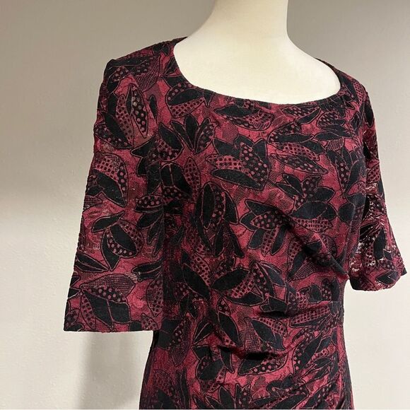 Anthropologie Maeve Dress Lace Elorn Ruched Side Burgundy Black - Picture 3 of 14