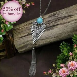 Turquoise Decor Geometric & Metal Tassel Charm Necklace