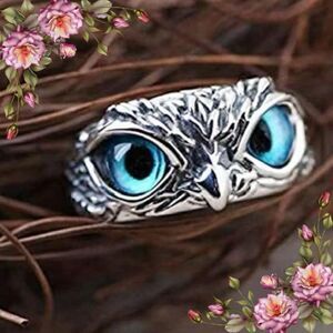 Retro Blue Eye Owl Open Ring, Exaggerated Animal Adjustable Finger Ring