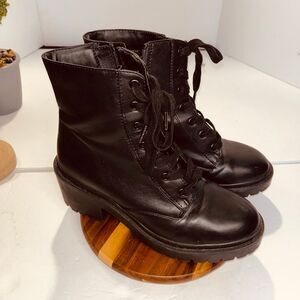 Universal Thread Brie Vegan Leather Combat Boots Chunky‎ Heel Zipper Black US 9